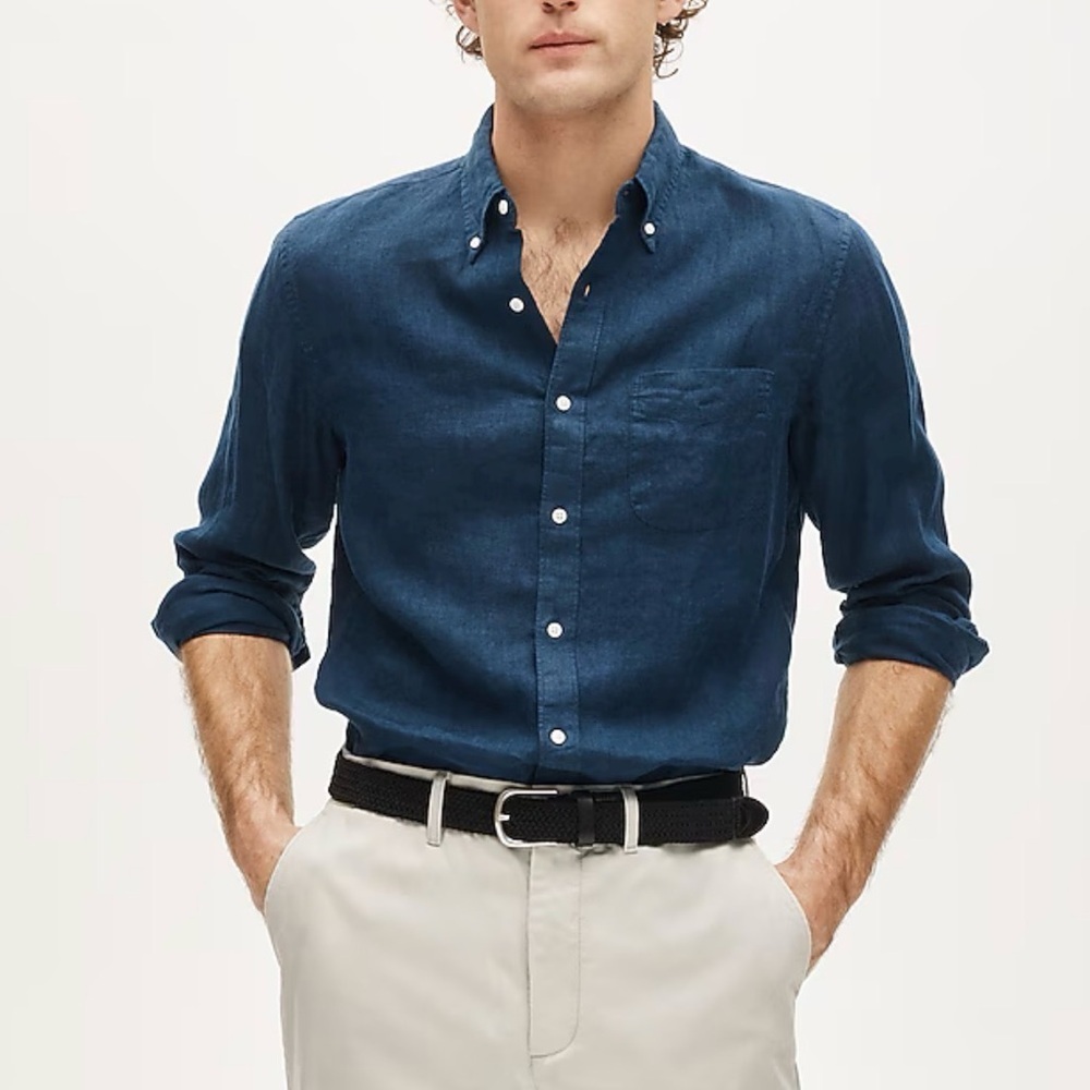 J. Crew Dark Blue Casual Button-Down Shirt Irish Linen size S